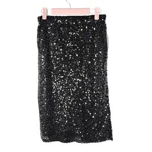 NWT Black Sequin Midi Skirt Elastic Waist Pencil Skirt Size M